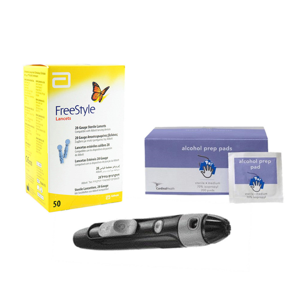 Abbott FreeStyle Lancing  Device [+] freestyle Lancets 100 Ct & Alcohol Swab For Glucose Care