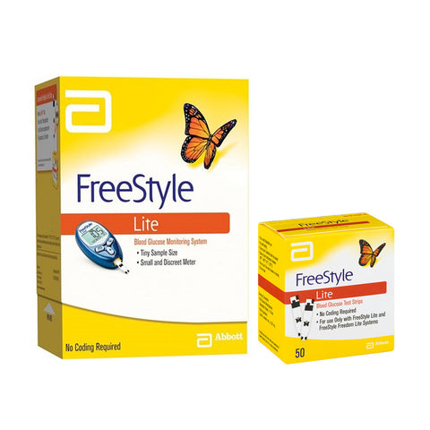 Abbott FreeStyle Lite Meter [+] Freestyle 50 Test Strips For Glucose Care