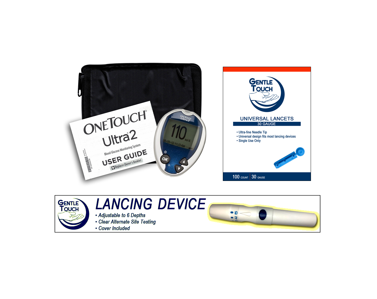 OneTouch Ultra 2 Meter [+] Lancing Device & Lancets  For GLucose Care