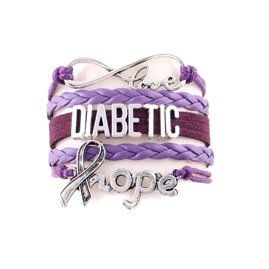 Overt Diabetic Infinity Charm - Purple Leather Hope Bracelet