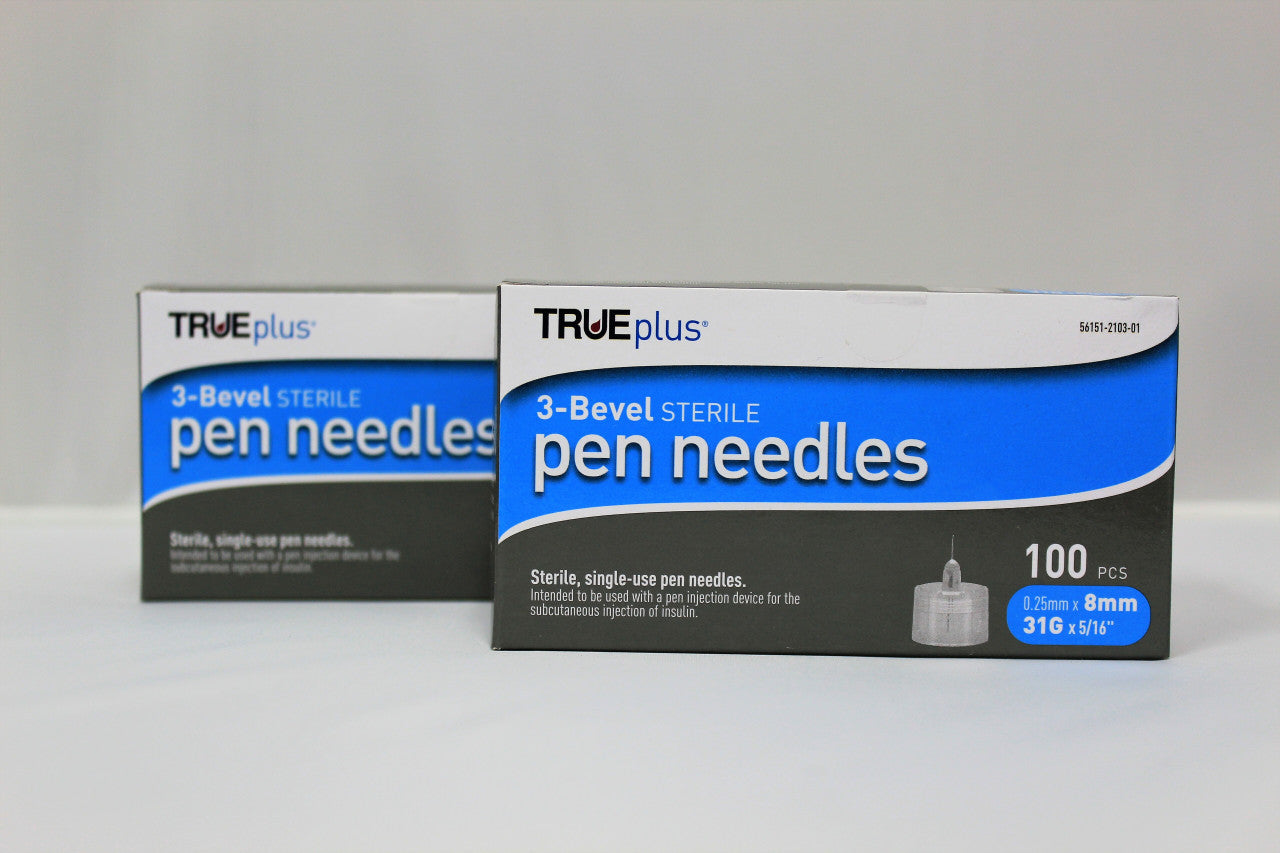 TRUEplus® Sterile, Single-Use Pen Needles, 31g, 8mm (5/16 inch)  - [2 Pack]