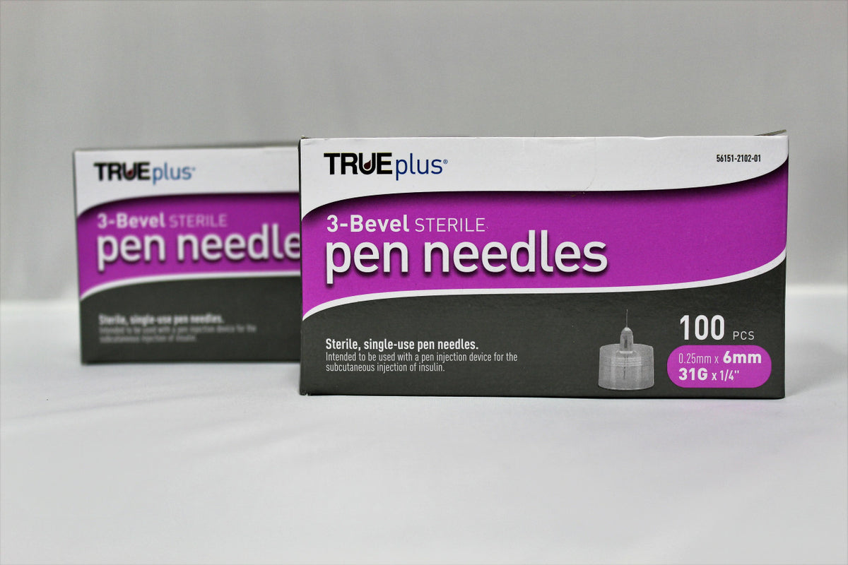 TRUEplus® Sterile, Single-Use Pen Needles, 31g, 6mm (1/4 inch)  - [2 Pack]