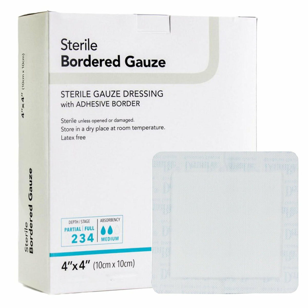 Gauze Wound Dressing With Adhesive Border, 4" X 4"