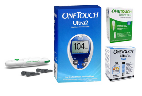 OneTouch Ultra 2 Meter Kit [+] Ultra 50 Test Strips & Delica 33G Lancets 100 Ct. For GLucose Care