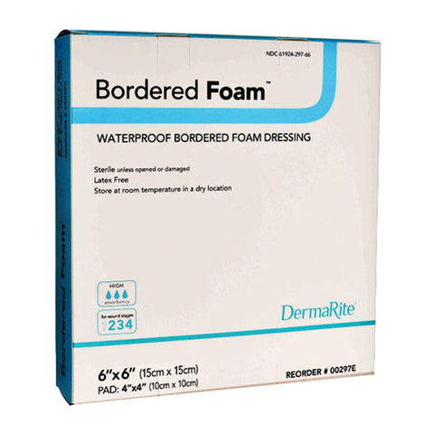 Bordered Foam Waterproof Wound Dressing, 6" X 6" [ 10 Pack ]