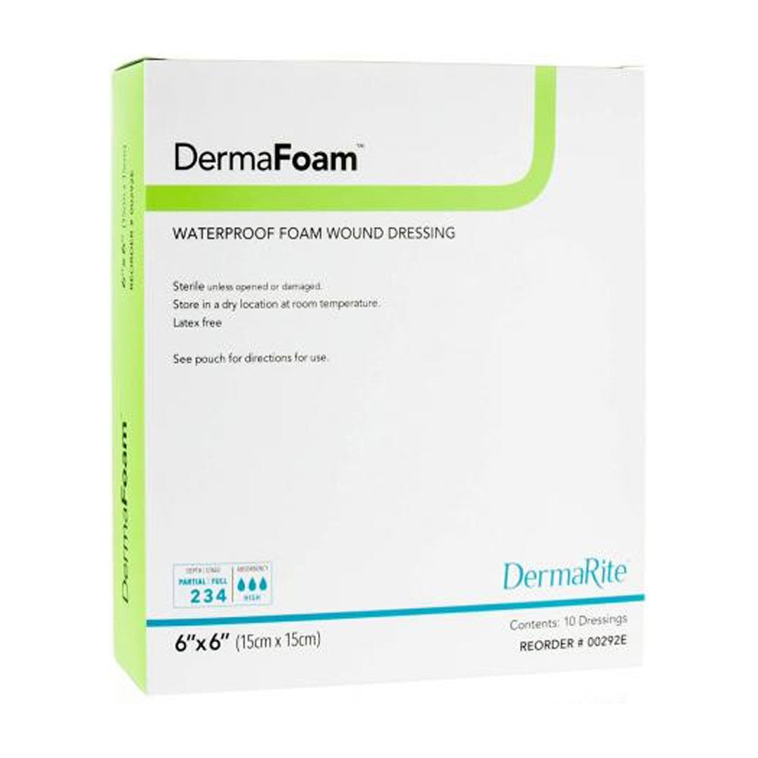 Dermafoam Waterproof Foam Wound Dressing Without Border, 6" X 6" [ 10 Pack ]