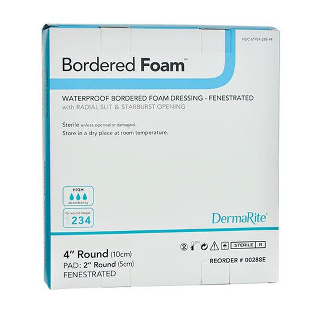 Border Foam Waterproof Dressing, 4" Round Fenestrated