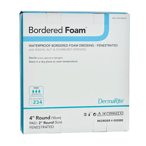 Border Foam Waterproof Dressing, 4" Round Fenestrated