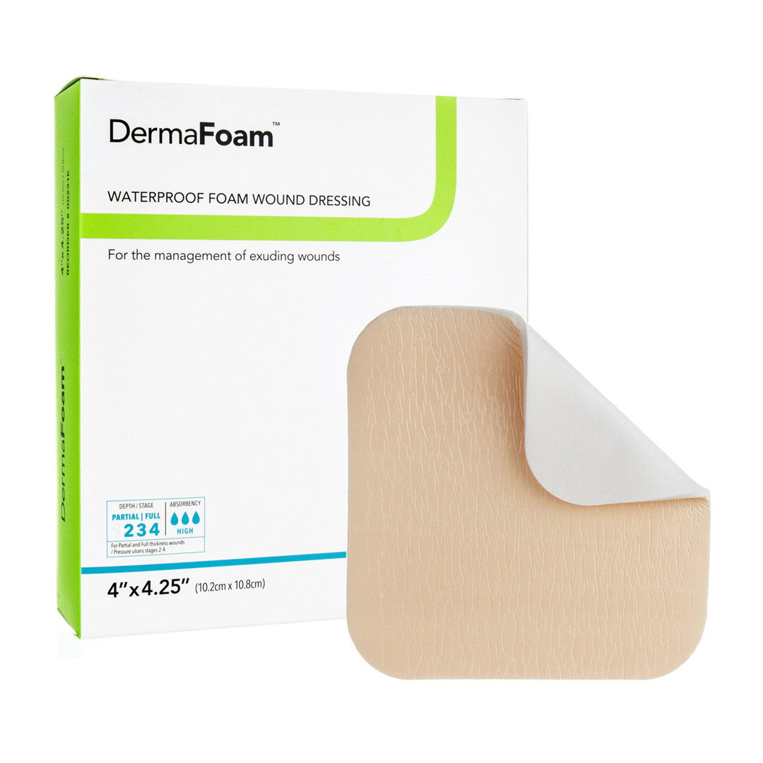 Dermafoam Waterproof Foam Wound Dressing Without Border, 4" X 4.25"