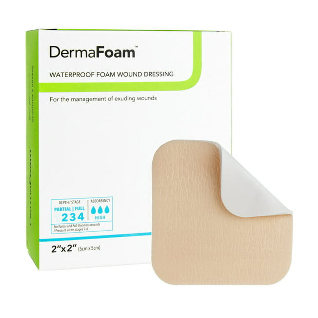 Dermafoam Waterproof Foam Wound Dressing Without Border, 2" X 2"