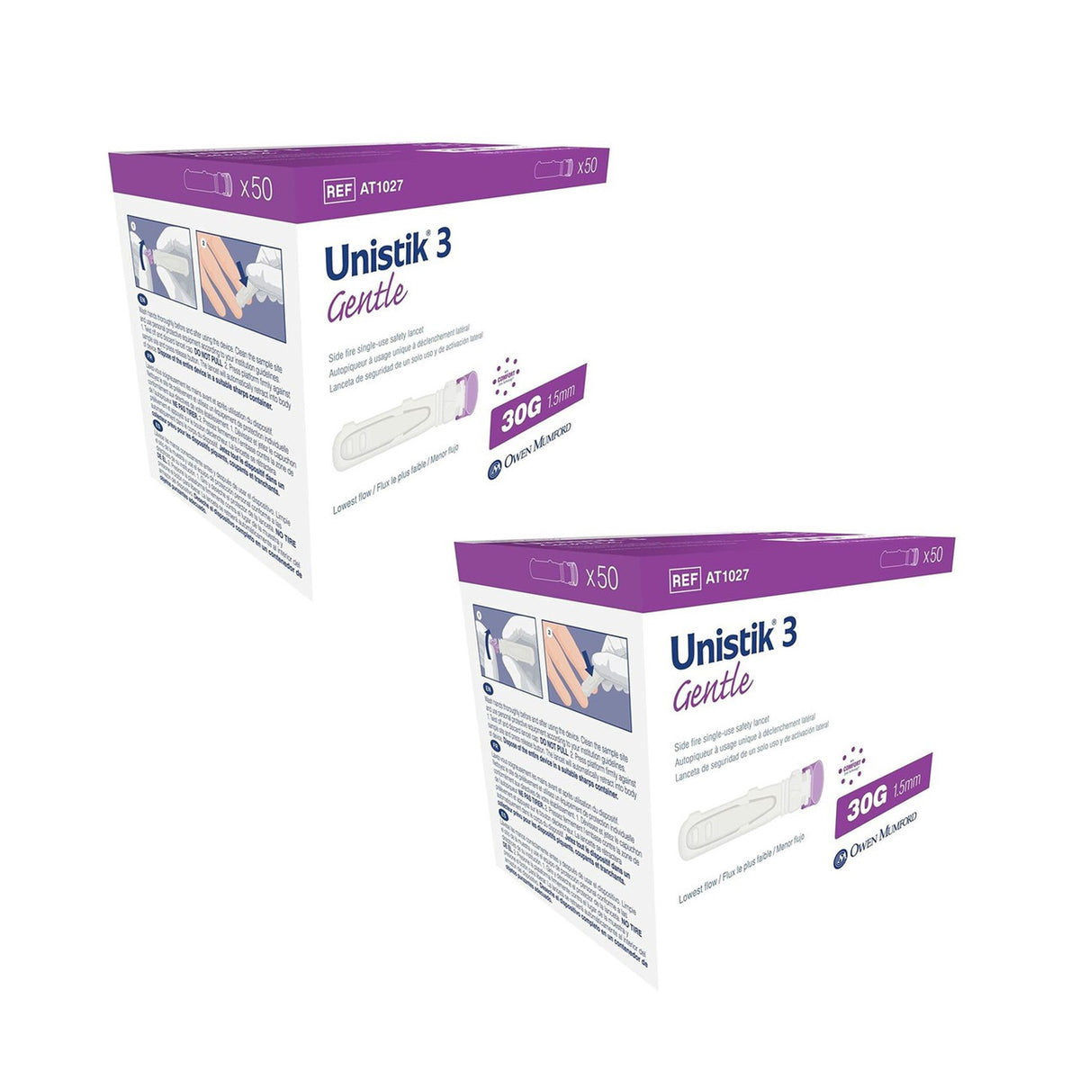 Unistik 3 Gentle 30G x 1.5mm - 50 Ct - #AT 1027 [ 2 Pack ]