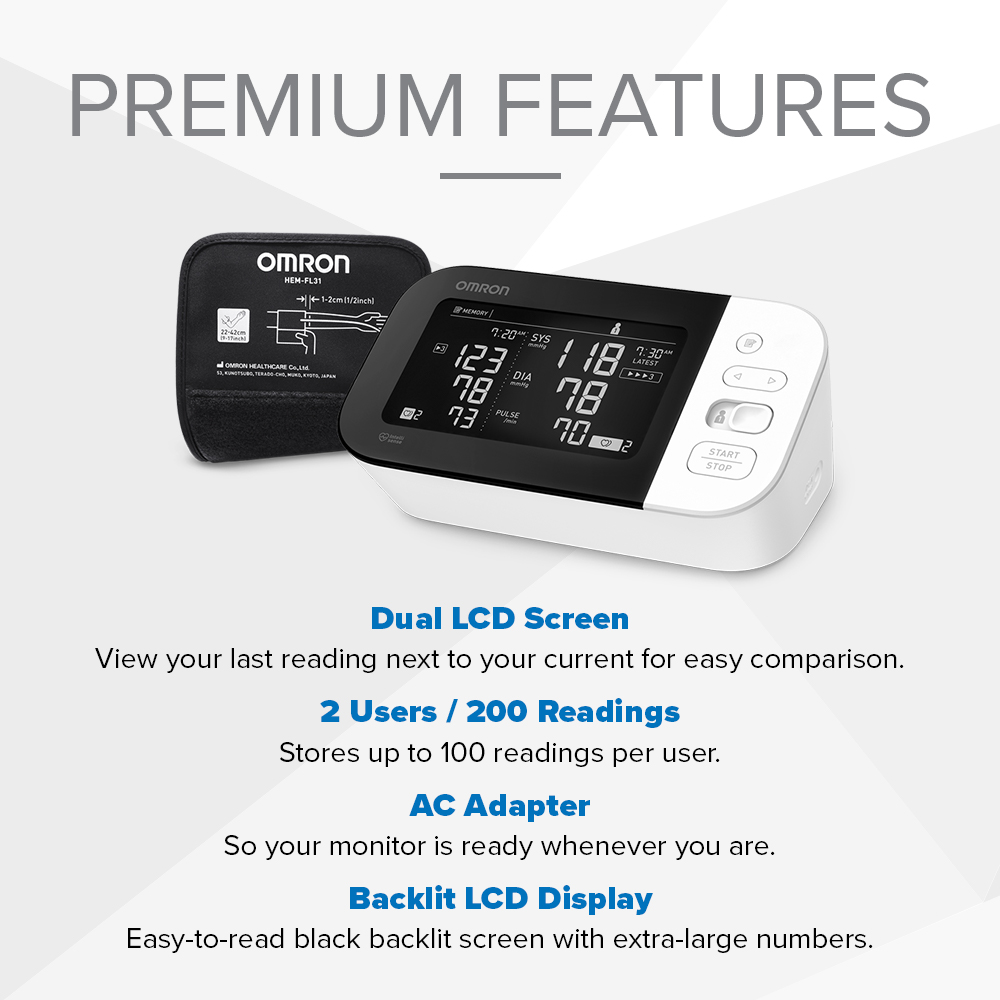 Omron+ 1 Digital Blood Pressure Monitoring Unit - Tube Pocket Size, Large Cuff - BP7450