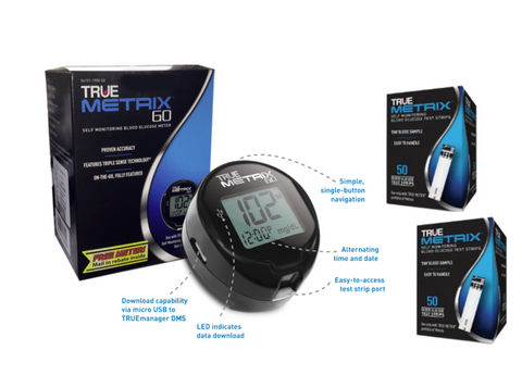 TRUE Metrix GO Blood Glucose Meter kit Plus Metrix 100 Test Strips