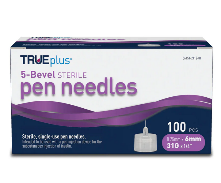 TRUEplus 5-Bevel Sterile, Single-Use Pen Needles, 31g, 6mm (5/16 inch) - 100 Box by Trividia Health available at Diabetic Pro