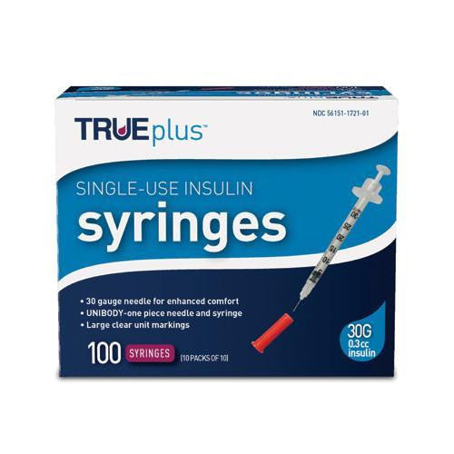 TRUEplus U-100 Insulin Syringe 30G x 5/16" - 0.3 cc 100 ct. #S4H01A-30