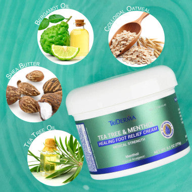 TriDerma Tea Tree & Menthol Healing Foot Relief Cream Jar 9.5oz