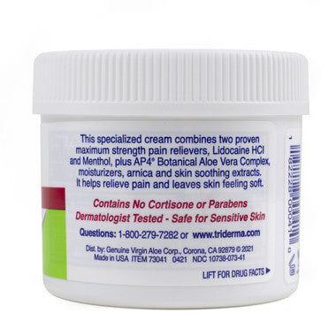 TriDerma Pain Relief Cream with Lidocaine & Menthol Jar 4 oz