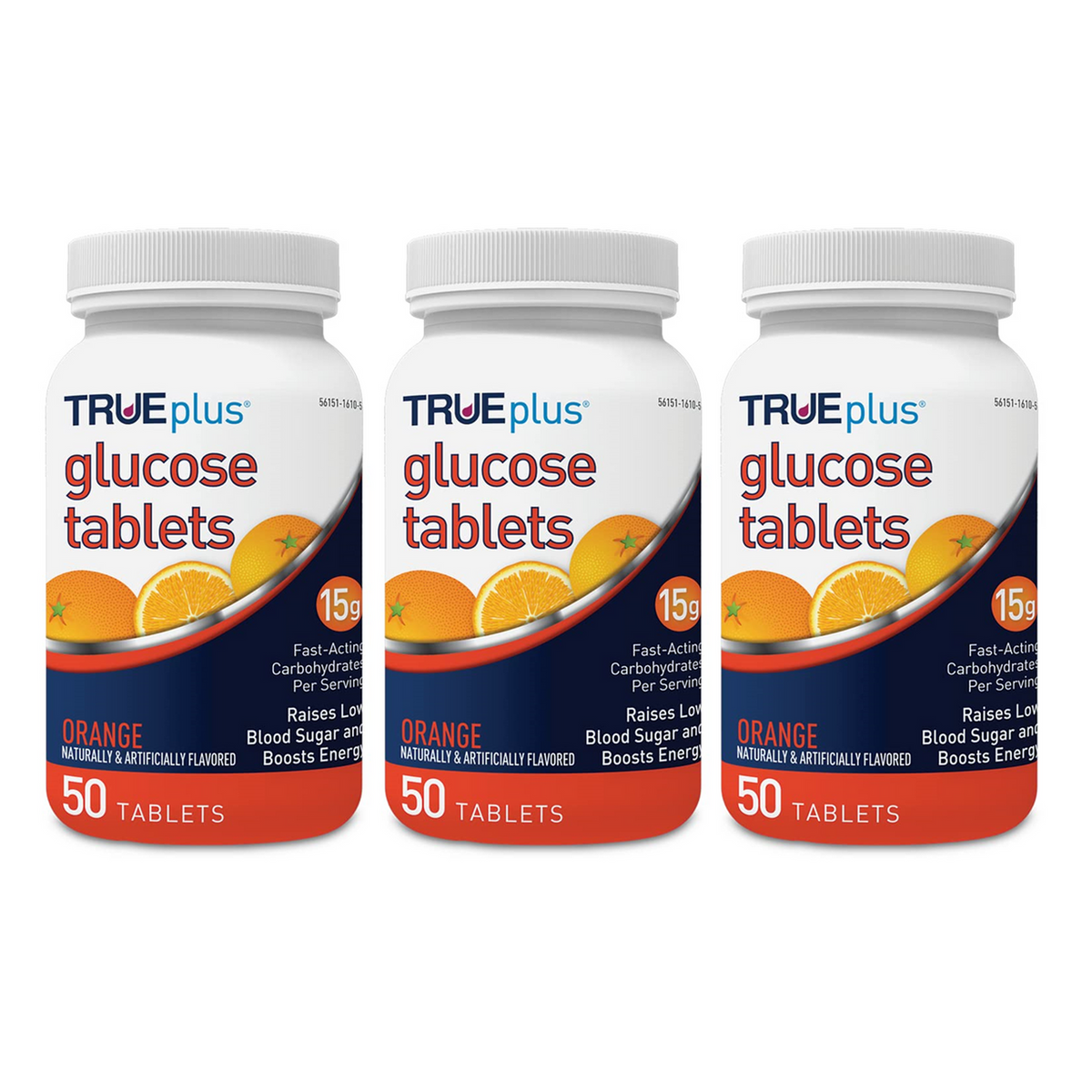 TRUEplus Glucose Tablets 15g Orange 50ct - 3 Pack