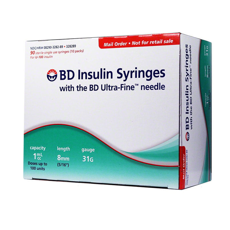 BD Ultra-Fine Insulin Syringes 31G 1cc 5/16" Box of 90