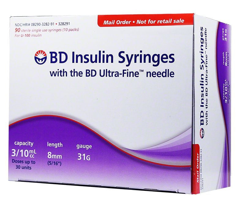 BD Ultra Fine U-100 Insulin Syringes 31G 8mm 90 Count Box