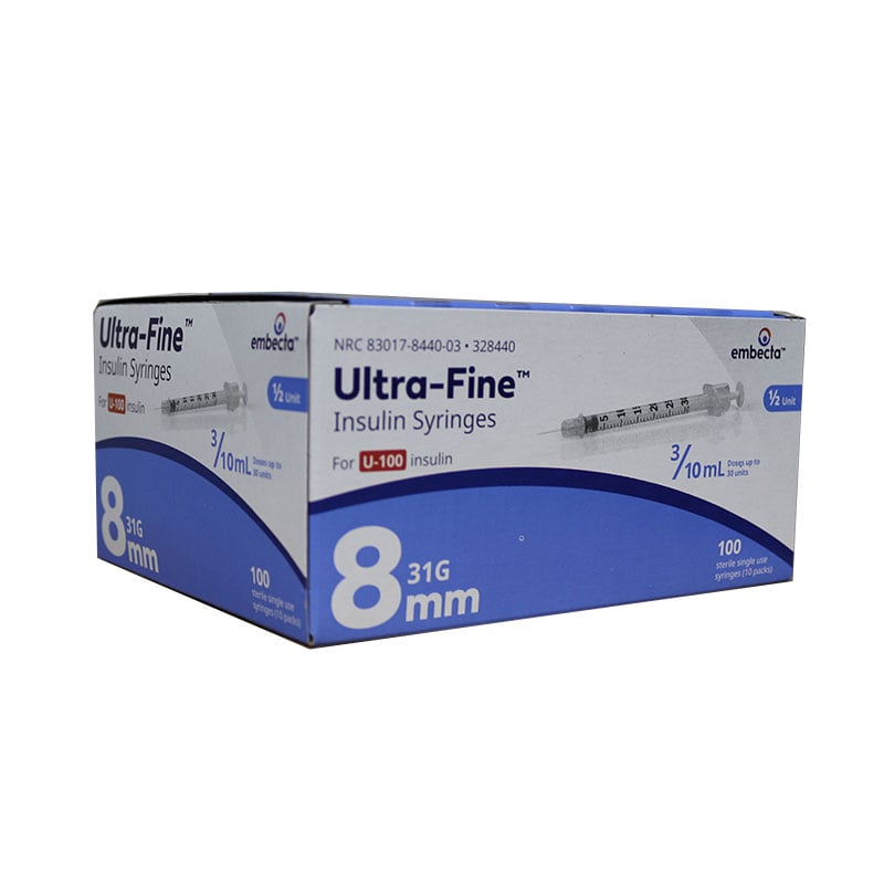 BD Embecta Insulin Syringes 31g 8mm 3/10cc 1/2 Unit Markings 100 Count by Becton, Dickinson and Comp. BD available at Diabetic Pro
