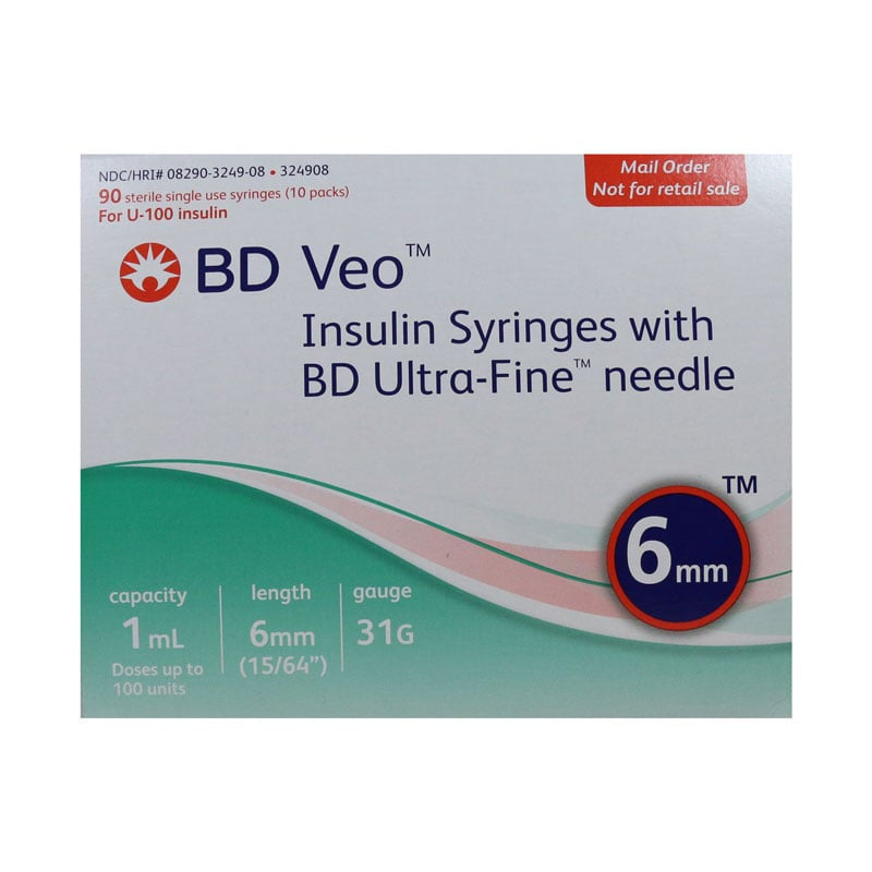 BD VEO Ultra-Fine Syringes, 31G, 1cc, 6mm -90 Pack