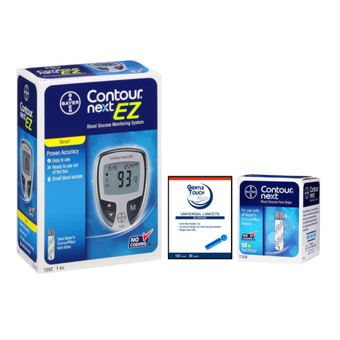 Ascensia Bayer Contour Next EZ Meter [+] NEXT 50 Test Strips, Lancets For Glucose Care