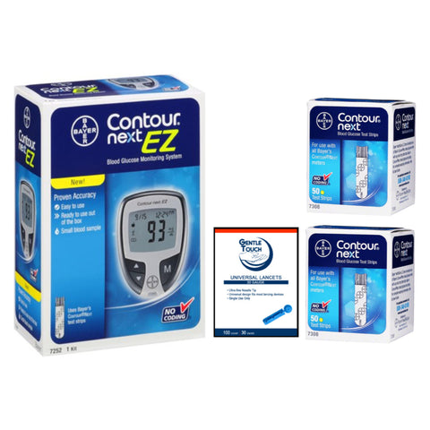 Ascensia Bayer Contour Next EZ Meter [+] Next 100 Test Strips, Lancets For Glucose Care