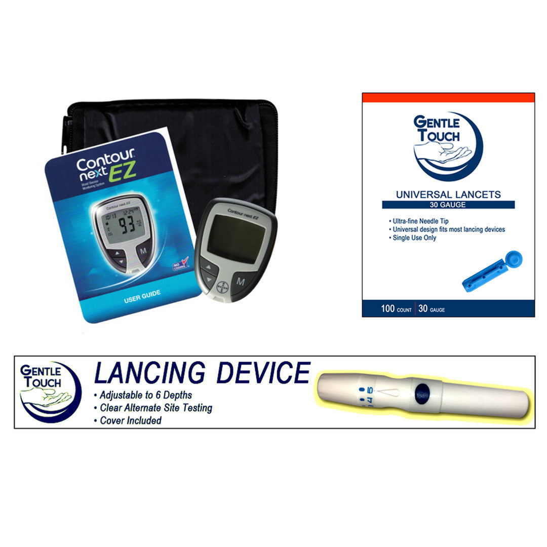  Ascensia Bayer Contour Next EZ Meter [+] Lancing Device & Lancets For Glucose Care 