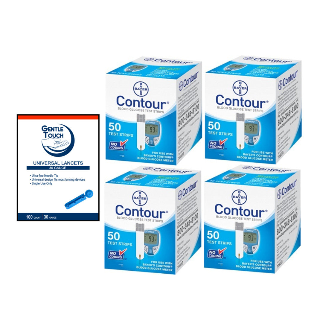 Ascensia Bayer Contour Meter [+] Contour 200 Test Strips, Lancing Device & Lancets For Glucose Care