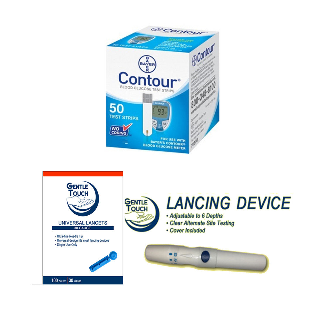 Ascensia Bayer Contour 50 Test Strips [+] Lancing Device & Lancets For Glucose Care