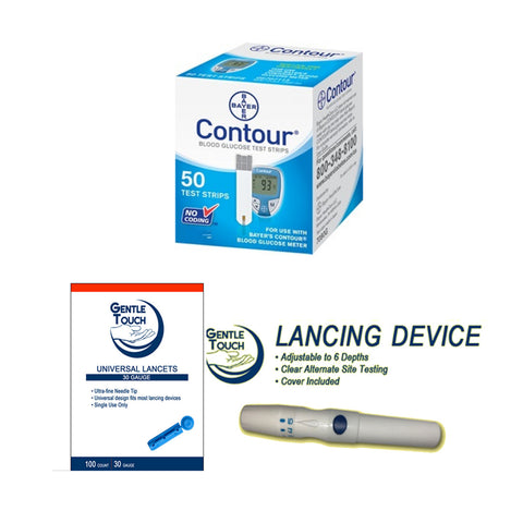 Ascensia Bayer Contour 50 Test Strips [+] Lancing Device & Lancets For Glucose Care