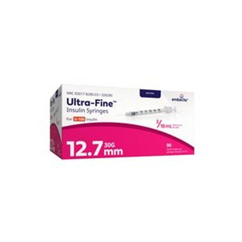 BD Embecta Ultra Fine U-100 Insulin Syringes 30G 3/10cc 1/2" X 12.7 MM- BX 90