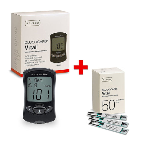 Arkray Glucocard Vital Meter [+] Vital 50 Test Strips For Glucose Care