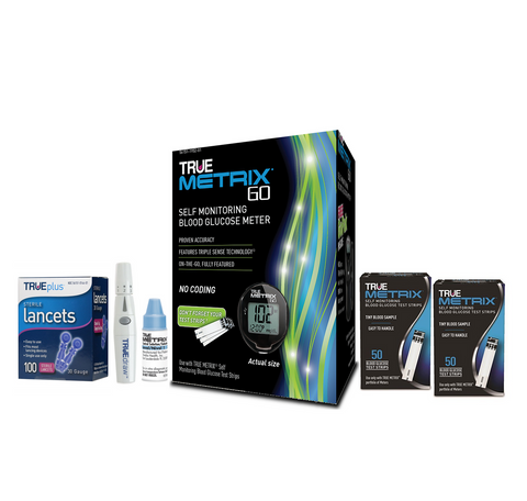 TRUE METRIX GO Meter Starter Kit with 100 Test strips, Lancets 30G and Control Solution