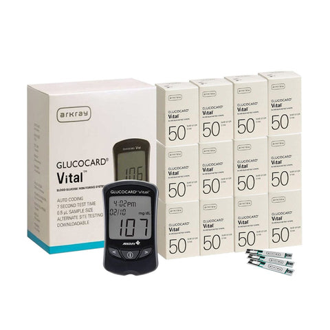 Arkray Glucocard Vital Meter with Vital 600 Test Strips by ARKRAY USA Inc available at Diabetic Pro