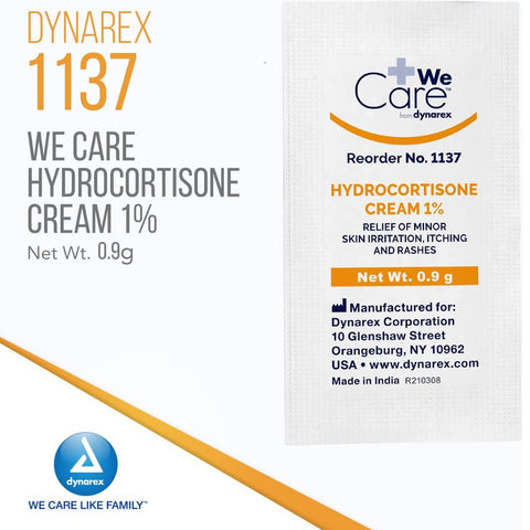Dynarex 1% Hydrocortisone Cream, 8/9g Box of 144 Package