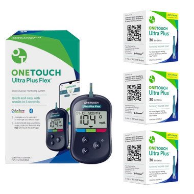 OneTouch Ultra Plus Flex Diabetes Testing System with 90 Test strips