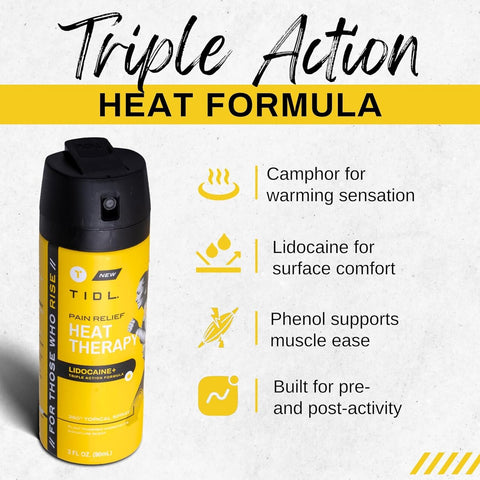 TIDL Heat Therapy Spray with Lidocaine - Plant-Based Pain Relief for Pre-Workout & Post-Training Recovery | 3 oz