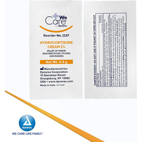 Dynarex 1% Hydrocortisone Cream, 8/9g Box of 144 Package