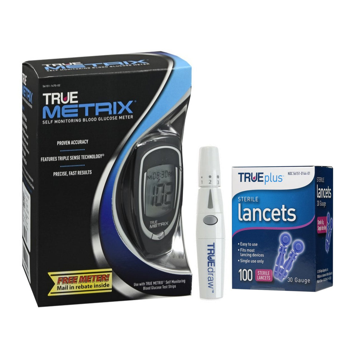 True Metrix Blood Glucose Meter, Lancet 100 ct & Lancing Device