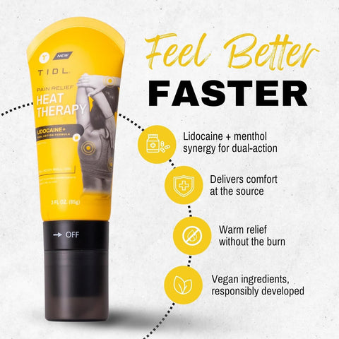 TIDL Heat Therapy Roll-On - Maximum Strength Lidocaine Pain Relief for Muscles & Joints | Warming Formula for Targeted Application | 3 oz