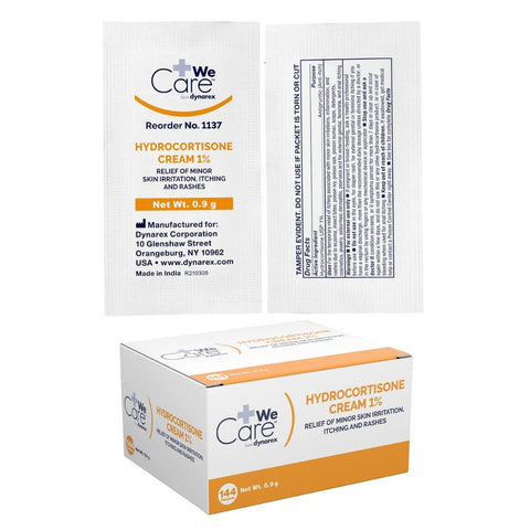 Dynarex 1% Hydrocortisone Cream, 8/9g Box of 144 Package