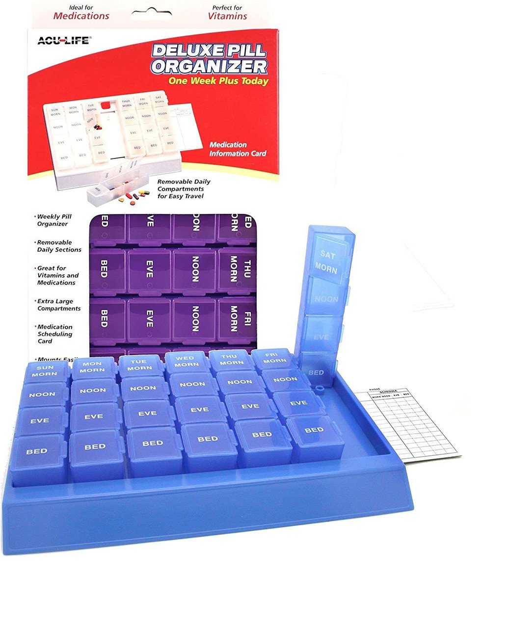 Health Enterprises Acu-Life Deluxe Pill Organizer with 28 Compartments 'One Week Plus Today' 400407
