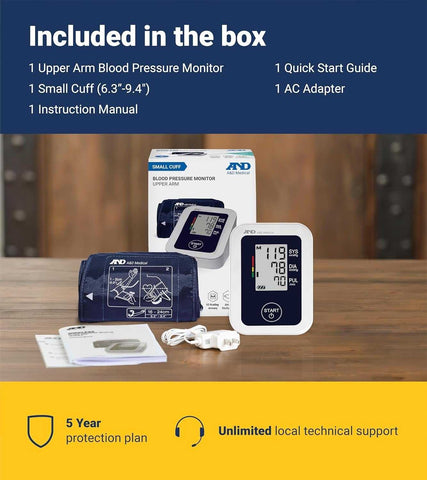 A & D Cuff Blood Pressure Monitor With AC Adaptor 6.3" - 9.4" Small Cuff