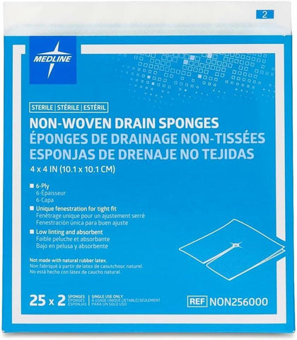 Medline Avant Gauze Drain Sponge 2's, 4" x 4", Rayon/Polyester