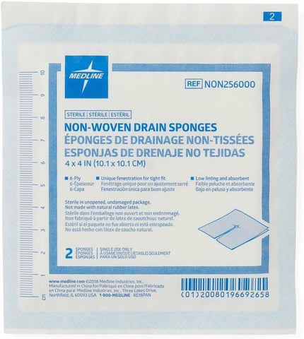 Medline Avant Gauze Drain Sponge 2's, 4" x 4", Rayon/Polyester