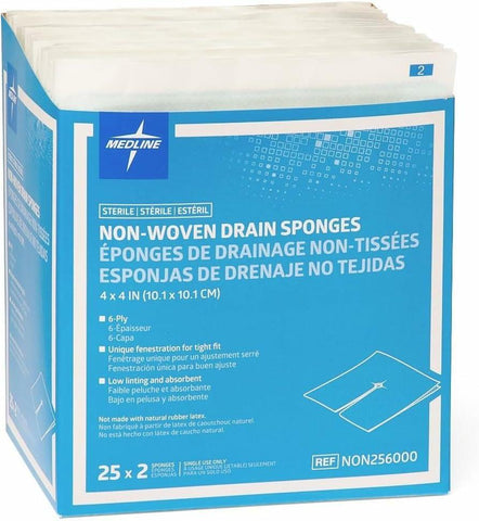 Medline Avant Gauze Drain Sponge 2's, 4" x 4", Rayon/Polyester