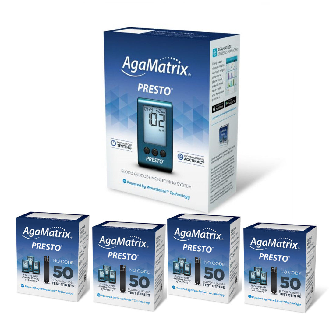 AgaMatrix WaveSense Presto Meter [+] Presto 200 Test Strips For Glucose Care