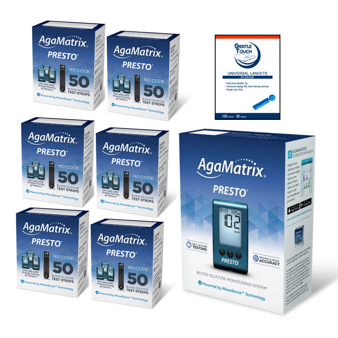 AgaMatrix WaveSense Presto Meter [+] Presto 300 Test Strips, Lancets For Glucose Care 